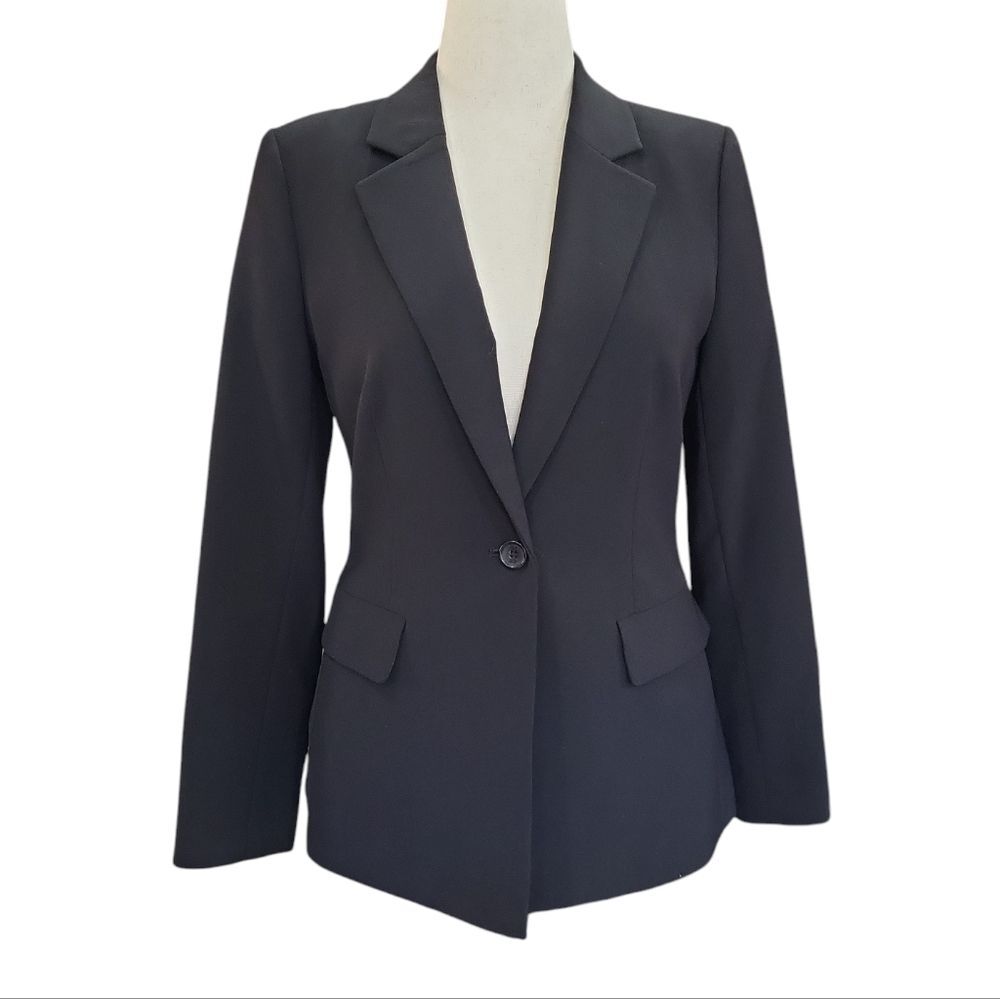 EUC Donna Karan Black Tailored One Button Formal Business Blazer Women's Size 6